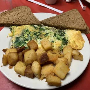 Spinach, mushroom and cheese omelette