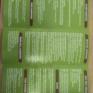 the menu for the restaurant