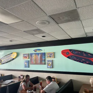 a surfboard on the wall