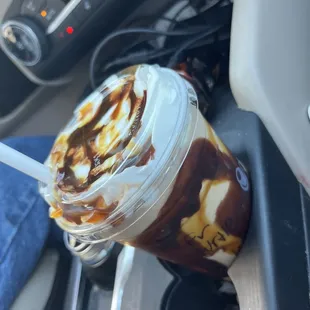 a cup of ice cream and caramel