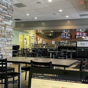 Seating area from the booth side