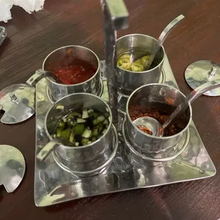 a variety of sauces and condiments