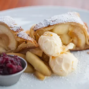 Apple strudel with ice cream
