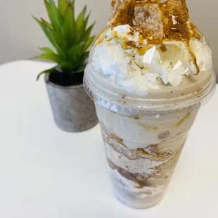 an ice cream sundae with caramel