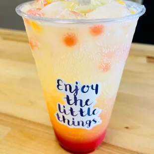 a drink in a plastic cup