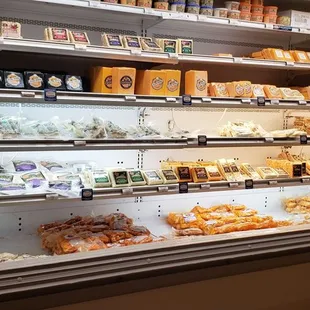 a variety of cheeses and pastries