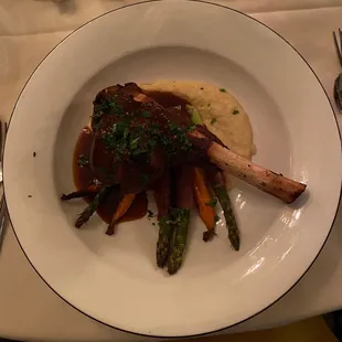 Rack of Lamb with Polenta, Honey Roasted Carrots and Prosciutto-Wrapped Asparagus