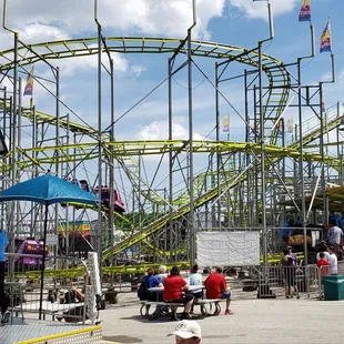 The Wisconsin State fair has a portable roller coaster! Looks like a 'Galaxy' model (6 tickets)