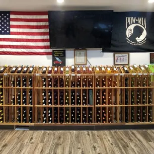 rows of wine bottles