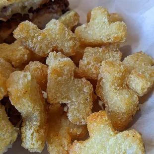 The tater tots are Tetris shapes? Fun. And so crispy!