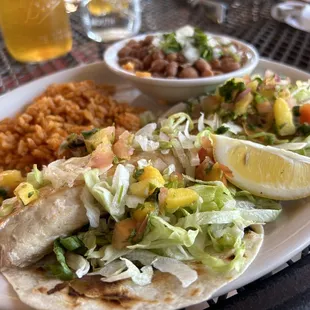 Mahi mahi tacos. Their Spanish rice and pintos were excellent as well!