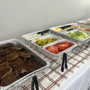 a variety of food items on a table
