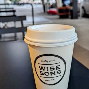 a coffee cup on a table