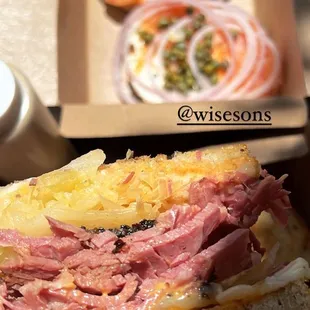 Lox bagel open face &amp; pastrami sandwich