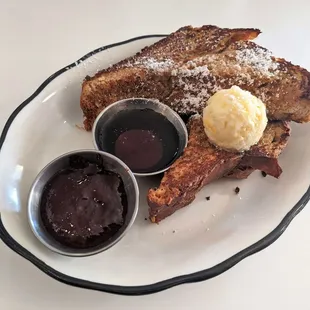 12/25/22 Challah French Toast, 100% Pure Maple Syrup, Strawberry Jam, Butter