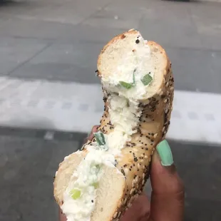 Everything bagel with scallion cream cheese
