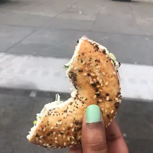 Everything bagel with scallion cream cheese