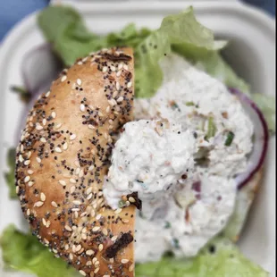 Smoked Trout Salad on Everything bagel