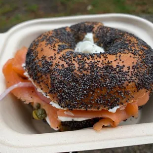 Closed face classic. $12. It has the look. But bagel was quite tough and dense.