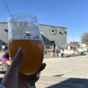 a person holding a glass of beer