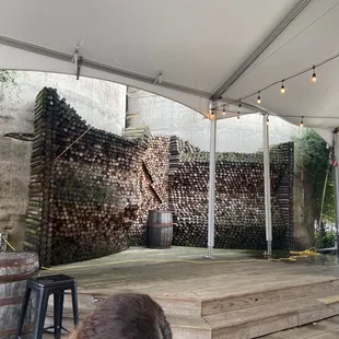 a stage with barrels