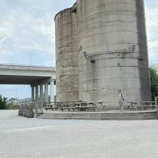 Two silos and a patio