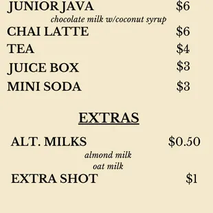 Non Coffee &amp; Extras