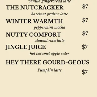 Winter Holiday Menu