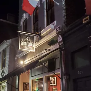 Entrance to Goodfellas Pizza, which is the front for Wiseguys speakeasy-style bar.