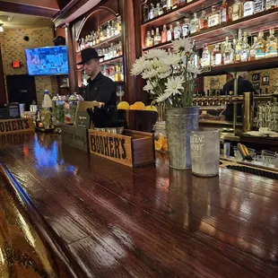 Richard tending bar.