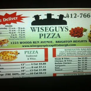 menu for wiseguys pizza