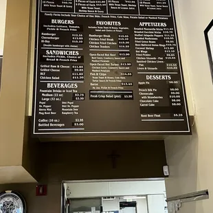 a menu on the wall