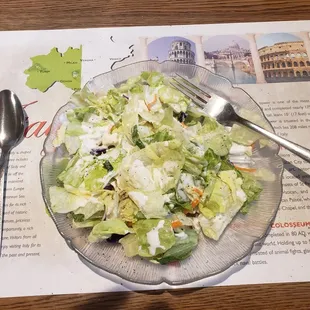 Salad with homemade blue cheese dressing. My mom had the homemade ranch. Both were soo good, not sugary