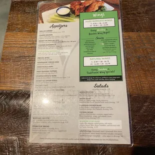 Front of menu