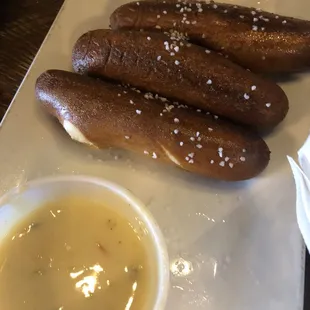 Pretzel sticks appetizer were perfect to pair with our beer