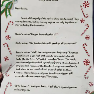 Each dance in the Christmas Show has a "Wish" that is read to Santa. This is an example of our Candy Cande Wish.