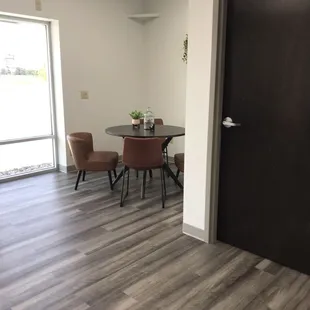 a view of a dining room