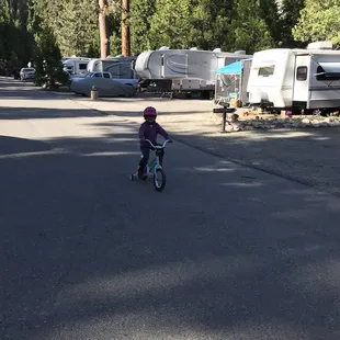 A paved area by the RV'ers that kids can ride their bike. Unless your kid can ride on dirt/gravel, this is the only spot we saw.