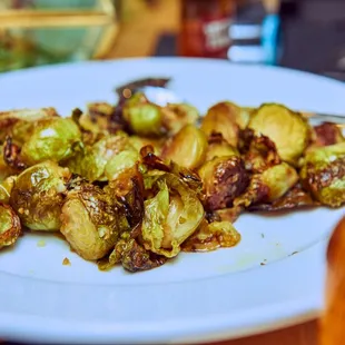 brussels sprouts on a white plate