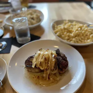 Lamb chops with caramelized onions. I also got the truffle macaroni and cheese. Delicious!