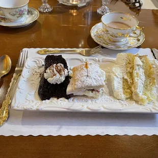 Cake course (left cake was death by chocolate, middle was strawberry and right was lemon)