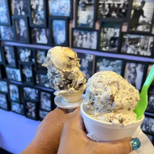 Yellow brick dough cone. Toasted coconut and butter pecan cup