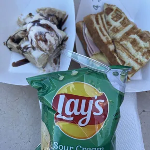 Ham and cheese with churro waffle