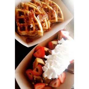 a waffle and strawberries