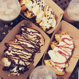 Smores, pb&amp;j Lover, salted caramel chocolate Chip Lover &amp; iced coffees