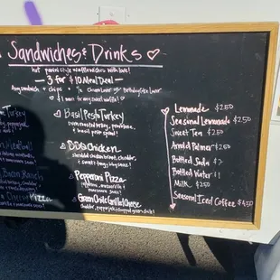 Sandwiches &amp; drinks menu