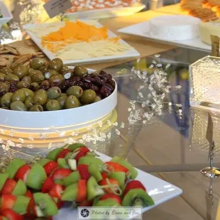 Mixed Olives and Strawberry Kiwi Skewers