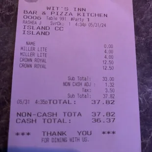 2 extremely small shots and two miller lites in the can, $40. WTF