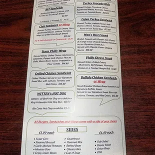 Sandwiches and Sides Menu July 2022