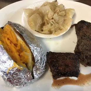 8oz Sirloin Steak, cabbage &amp; baked potato.